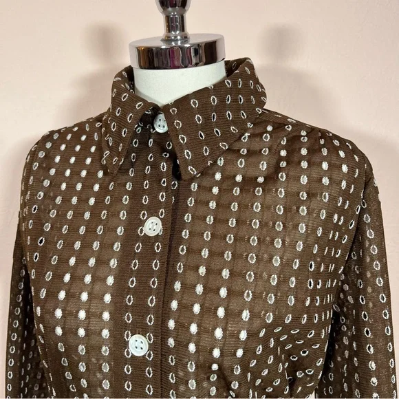 Vintage 1960 70 Dalton MCM Brown lace Tie Waist Belted Button Down shirt Jacket - Picture 14 of 17